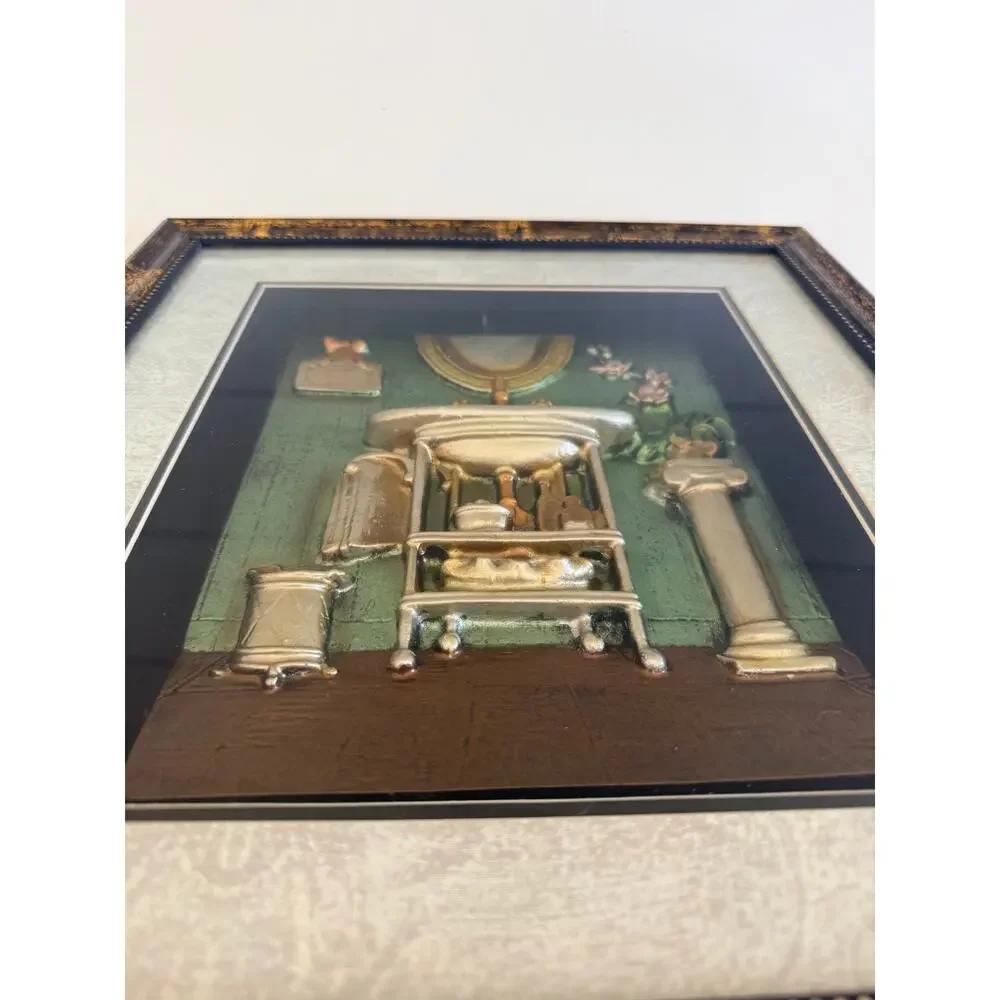 Vintage 3D Bathroom Wall Art, Shadow Box Decor, Framed Sink & Tub Scenes, 2pk